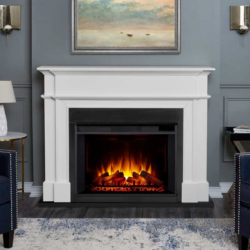 Real Flame White 8060E Harlan Grand Best Electric Fireplace for airbnb vrbo str